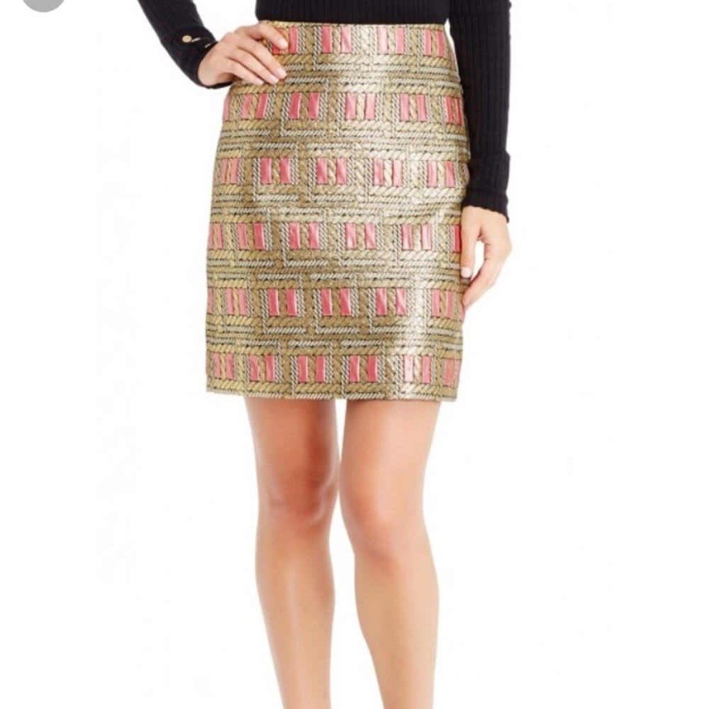 J. McLaughlin  Elm Brocade A-line skirt gold pink
